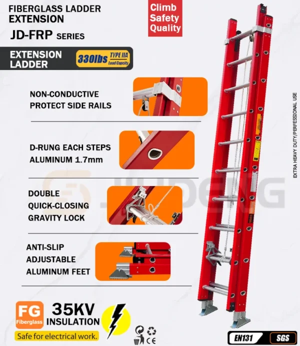 7.5 Meter Fiber Glass Extension Ladder (2"x12")